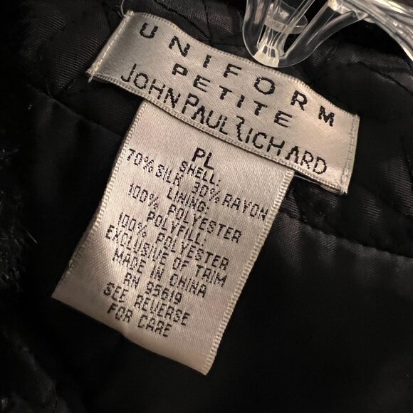NWT John Paul Richard Uniform Quilted Black Jacket Silk Faux Fur Pockets PL - Picture 9 of 14
